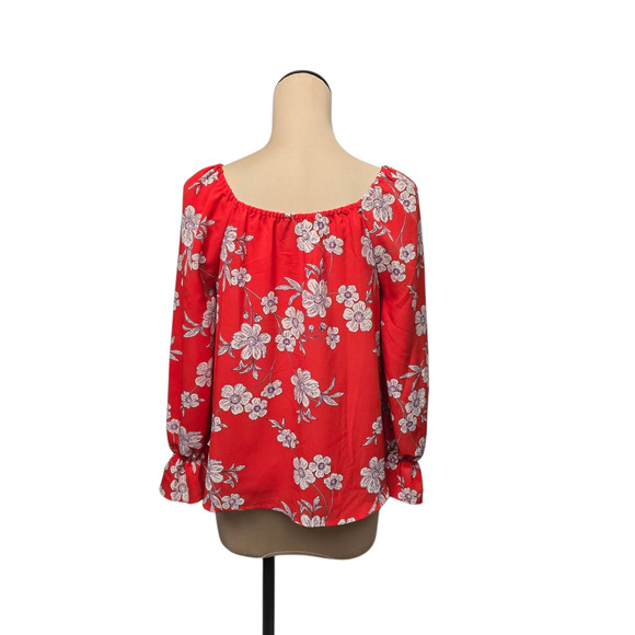Sanctuary Blouse Womens Medium Red Floral Square Neck Long Sleeve Button Up‎ Top - Picture 2 of 9